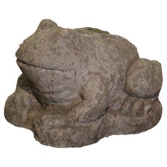 Vintage French Outdoor Weathered Carved Stone Toad Sculpture