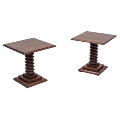 Retro French Turned Column Pedestal Tables, Reminiscent of Charles Dudouyt
