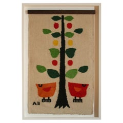 Vintage Evelyn Ackerman Birds and Tree Hand-Woven Wool Tapestry, 1960s