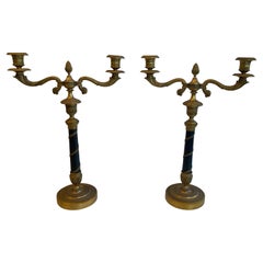Used Wonderful Pair French Patinated Dore Bronze Empire Neoclassical Candelabras