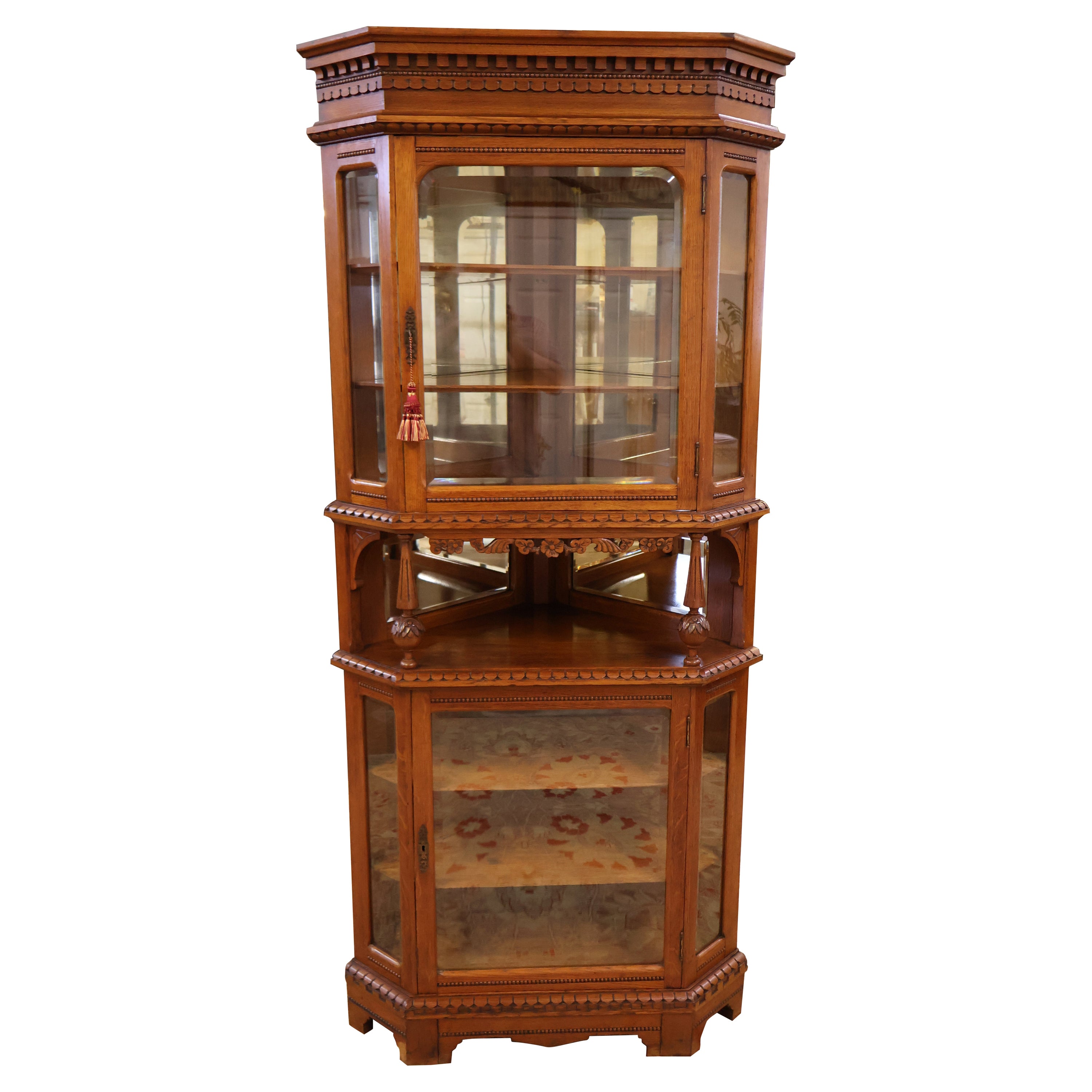 19th Century Oak Victorian Corner Cupboard Corner Cabinet Circa 1880's
