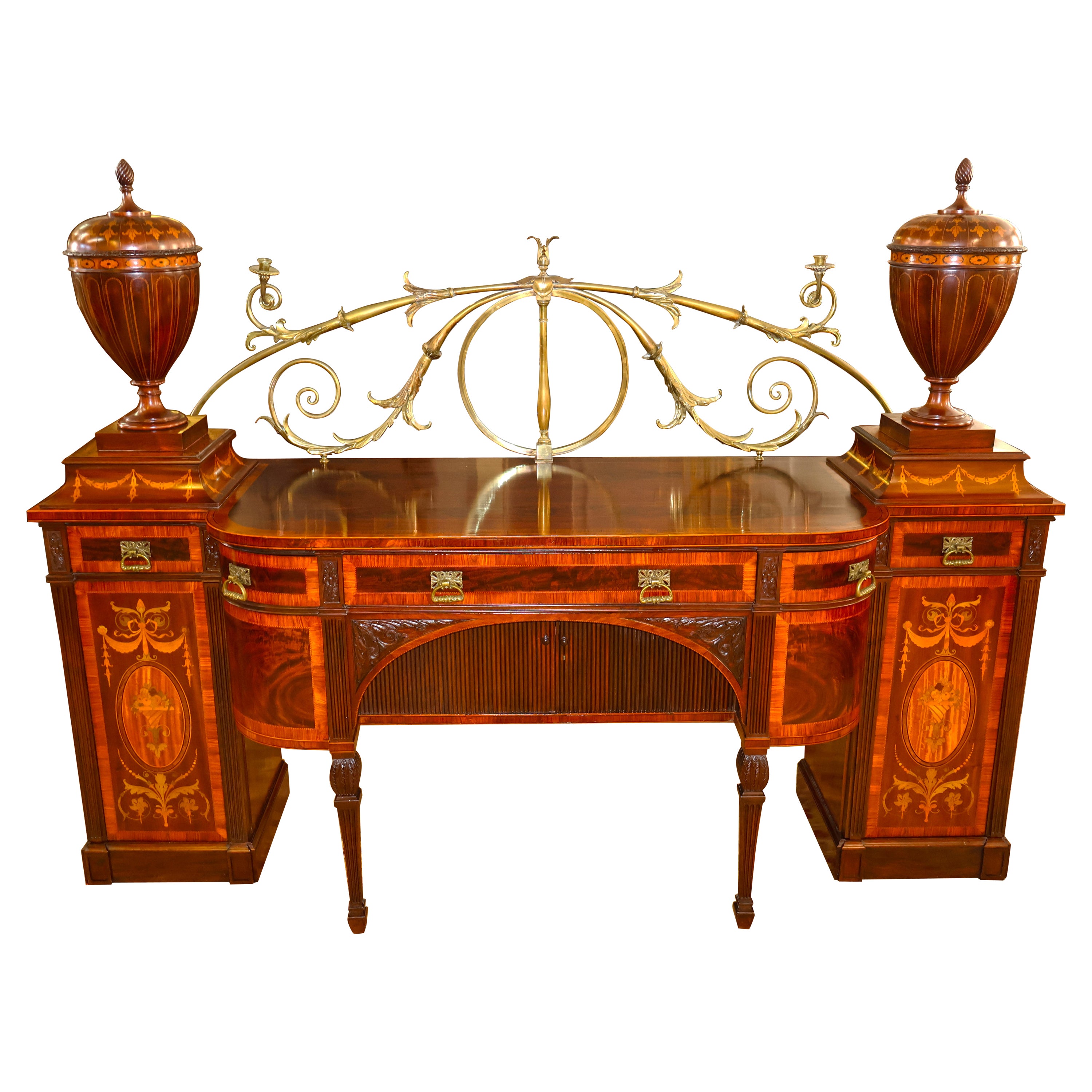 Credenza inglese del XIX secolo in mogano e legno satinato intarsiato con cassette portacoltelli in vendita
