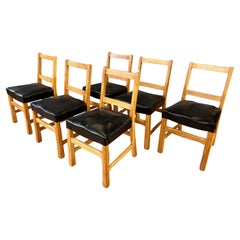 Vintage Set of Six A. Brandt Ranch Oak Dining Chairs with Faux Leather Seats, c. 1950