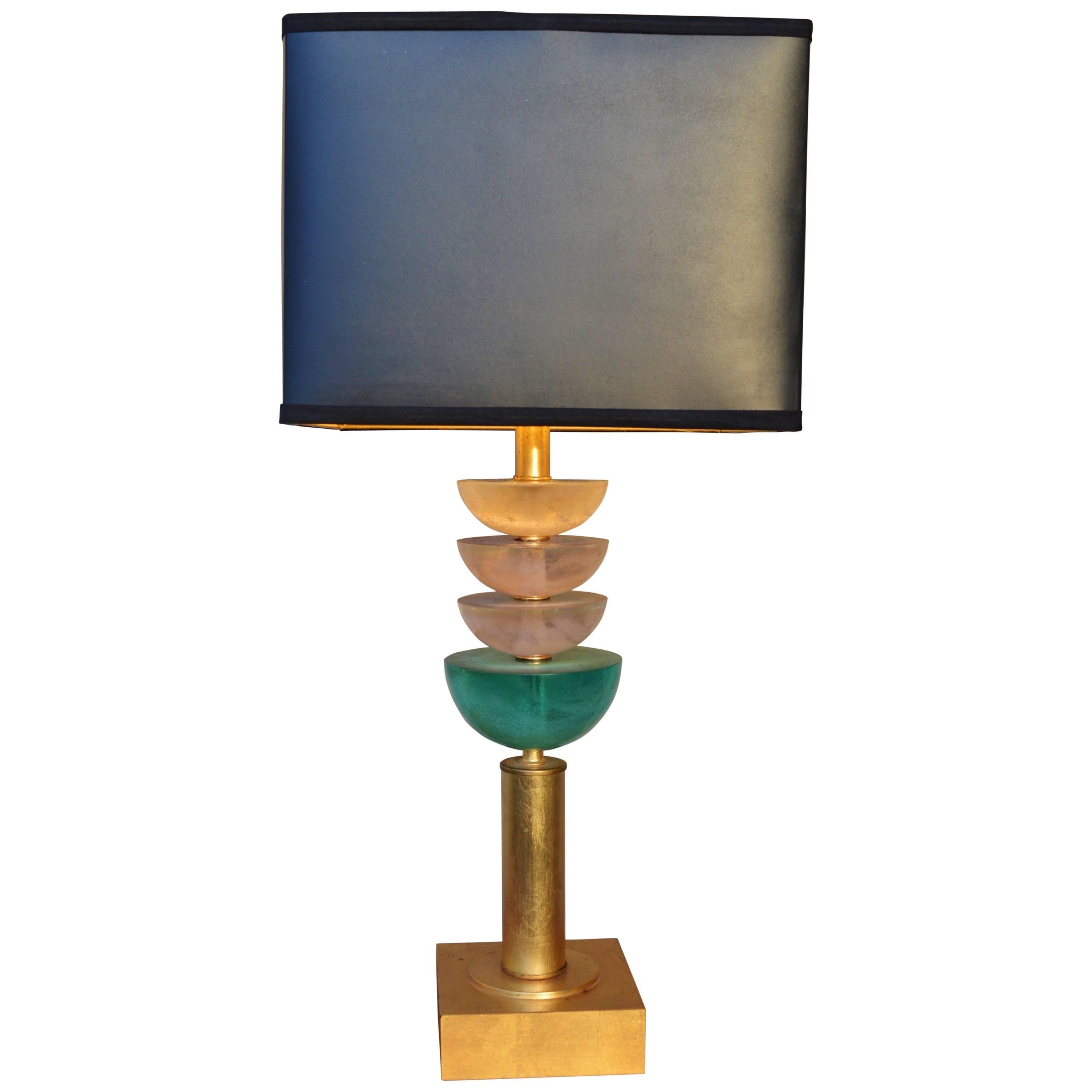 Striking Stacked Lucite and Gold Gilt Lamp, Hollywood Regency