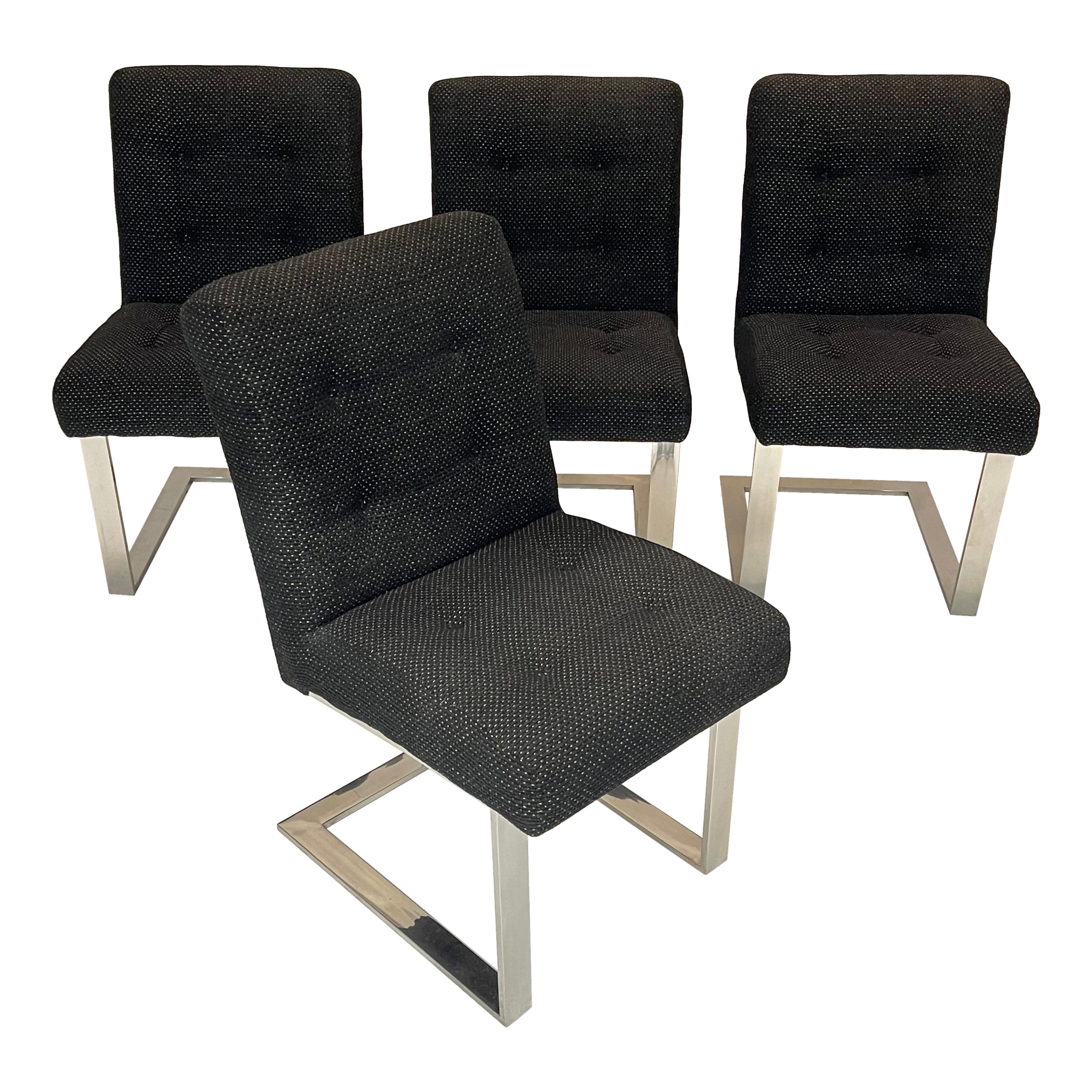 Set of Four Paul Evans Collection 77 Cantilevered Chrome Dining Chairs, USA 1977