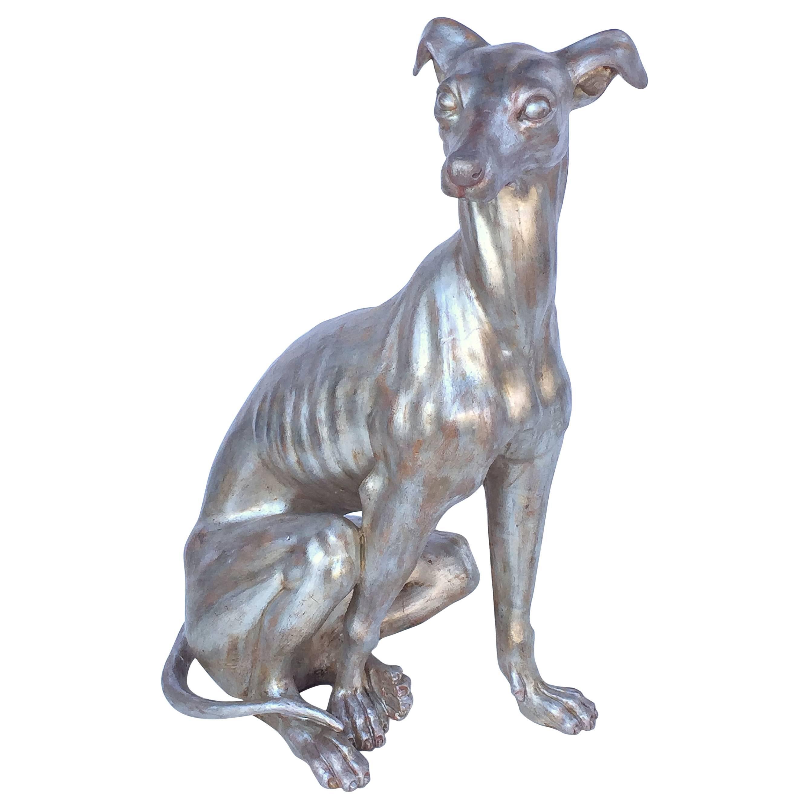 Large Italian Greyhound of Silver Gilt Carved Wood