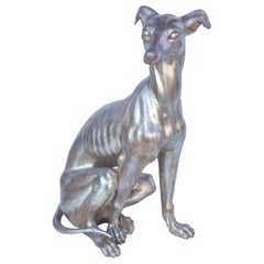 Großer italienischer Windhund aus vergoldetem Silber und geschnitztem Holz