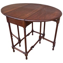 Baker Furniture Style American Colonial Solid Walnut Drop Leaf Side Table, 1960s