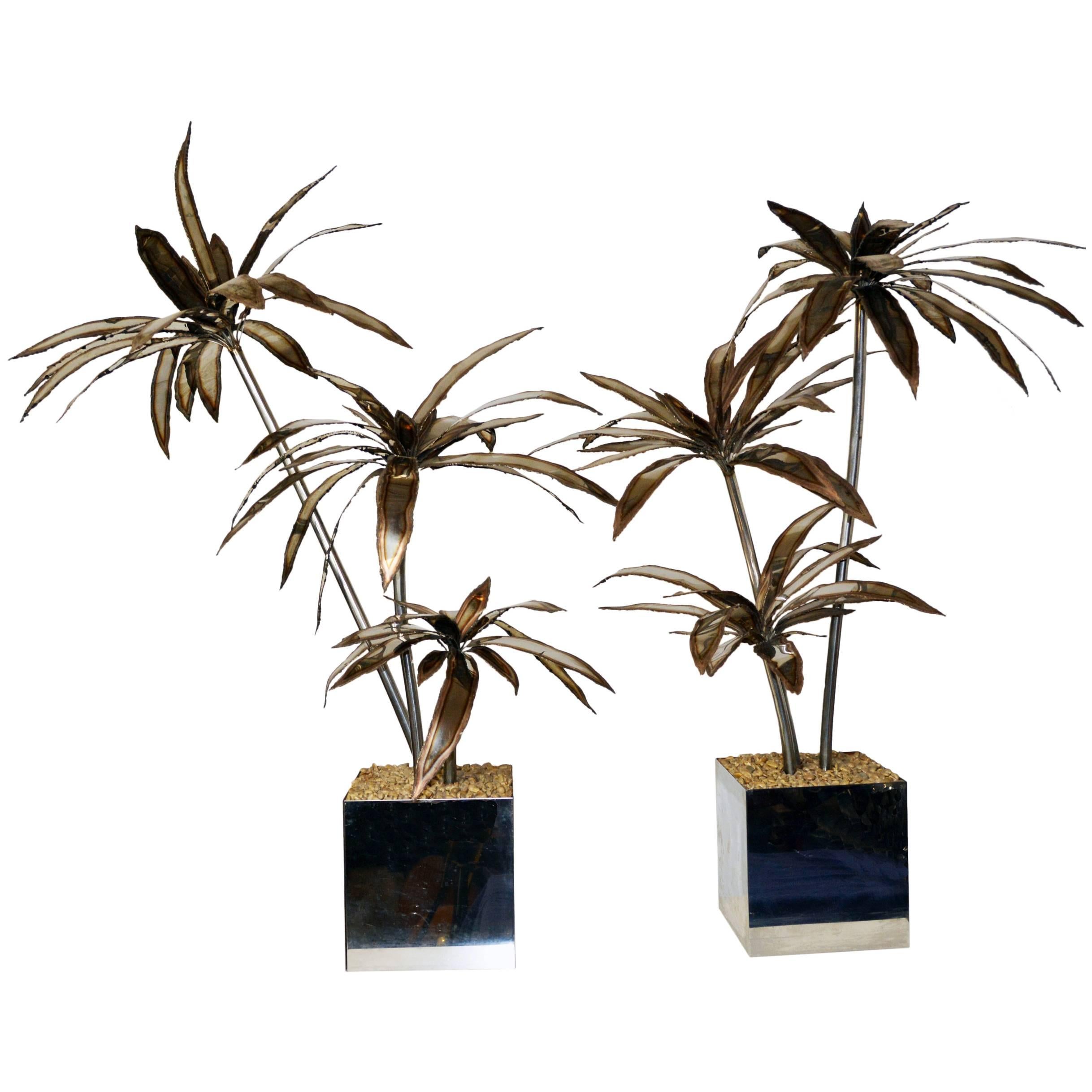 Pair of 1960s French Steel Palm Trees For Sale