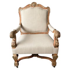 Antique Louis XIV-Style Painted and Parcel-Gilt Armchair