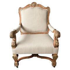 Fauteuil ancien de style Louis XIV peint et partiellement doré