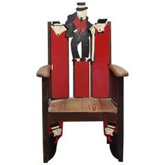 Arts and Crafts Era Painted Folk Art Chair With Monoply Character