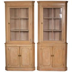 Vintage Midcentury Bleached Mahogany Corner Cabinet Pair