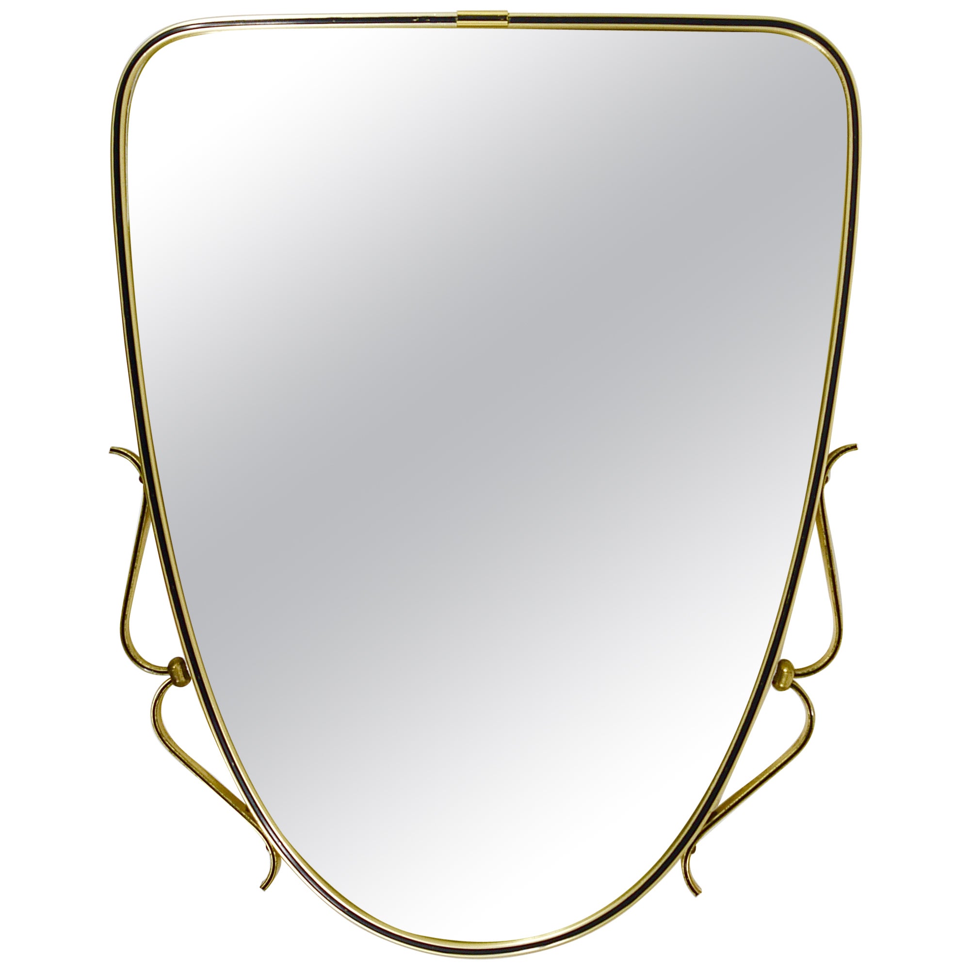 Midcentury Modern Eleganter Wandspiegel aus Messing und Schwarz, Italien, 1950er Jahre im Angebot
