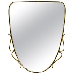 Vintage Midcentury Modern Elegant Brass & Black Wall mirror, Italy, 1950s