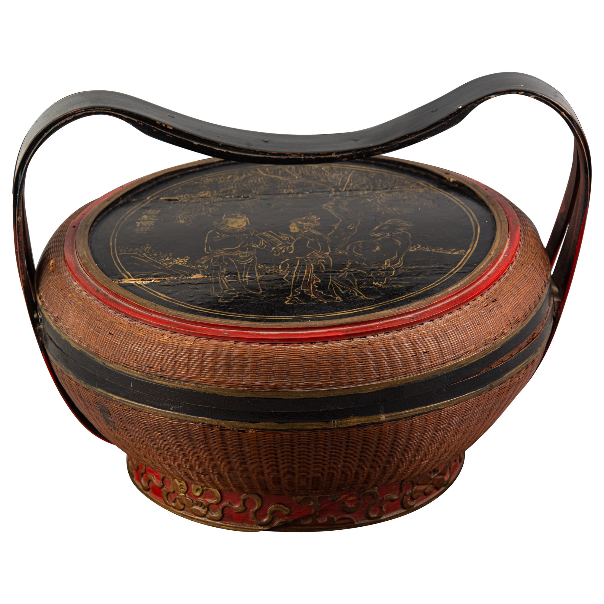 Handcrafted oriental basket. Around 1950. 