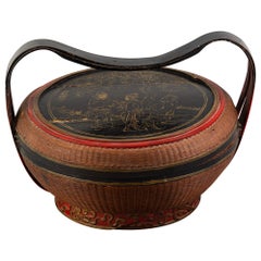 Vintage Handcrafted oriental basket. Around 1950. 
