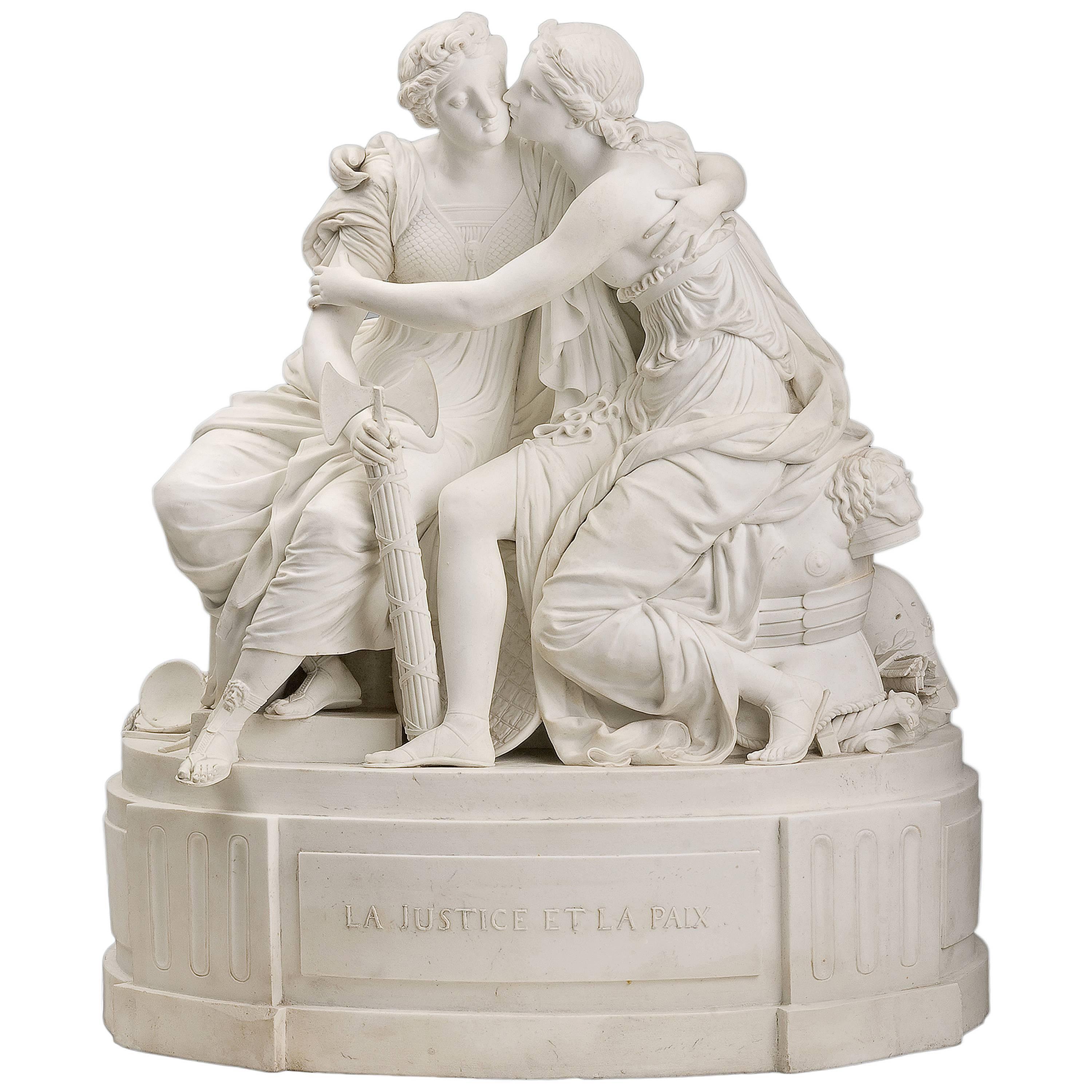 French Porcelain Group ‘‘La Justice et la Paix’’ End of the 18th Century For Sale