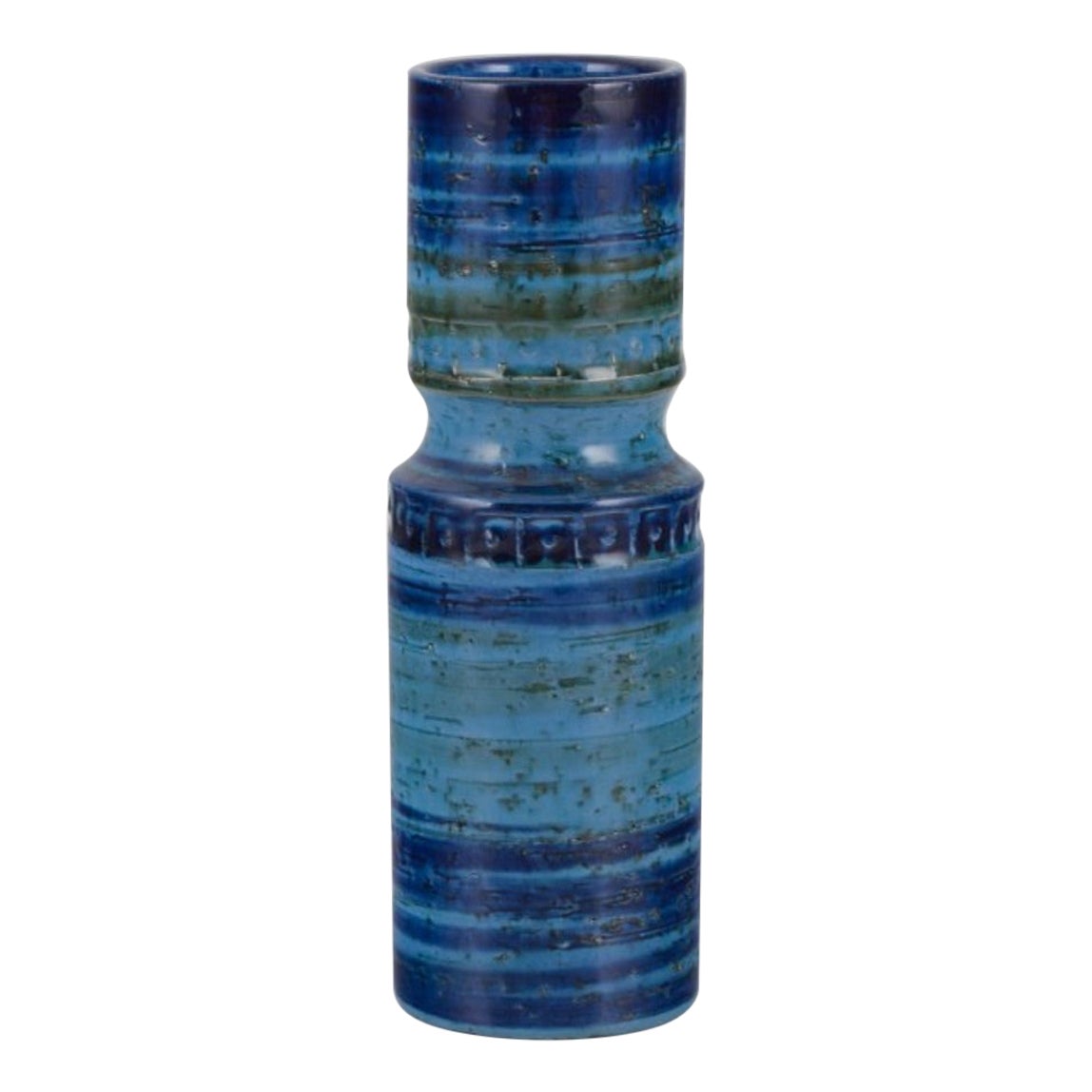 Aldo Londi pour Bitossi, Italie. Vase en céramique à glaçure verte et bleue.