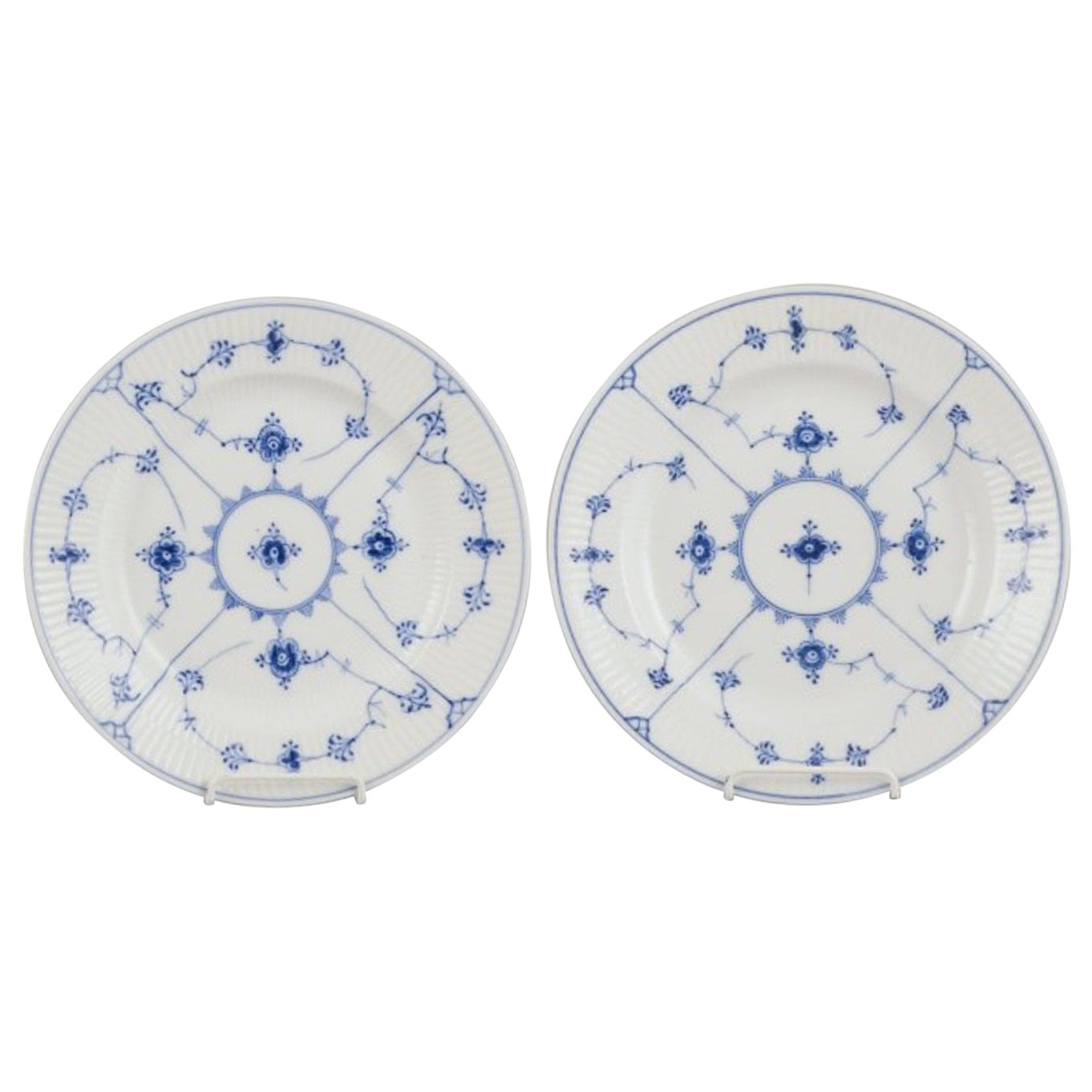 Royal Copenhagen Blue Fluted Plain, two deep dinner plates. 1930s. 