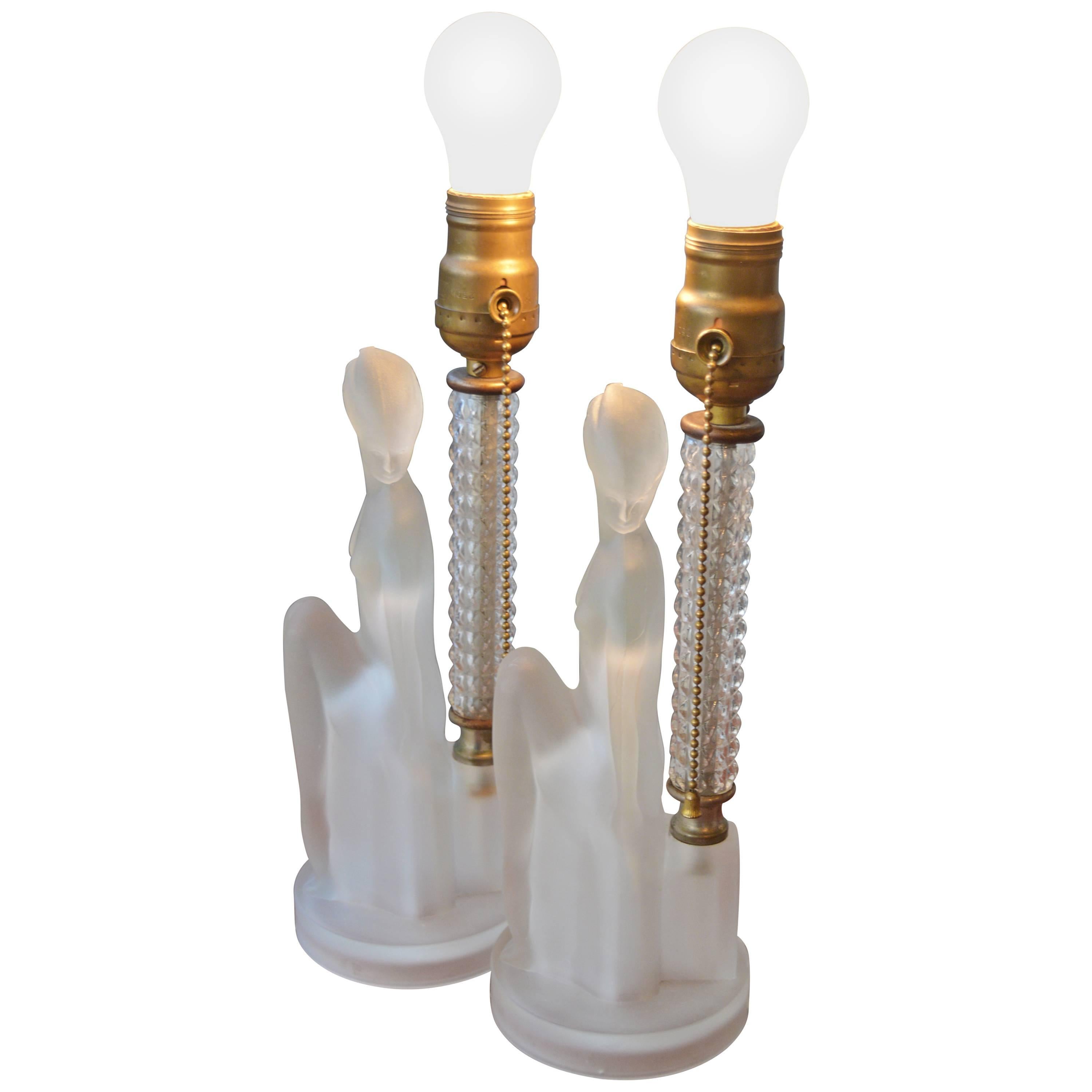 Pair Art Deco Nude Figure Lamps For Sale