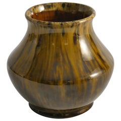 Vintage Scandinavian Modern Black and Olive Glazed Ceramic Vase Nittsjö Keramik, 1960s 