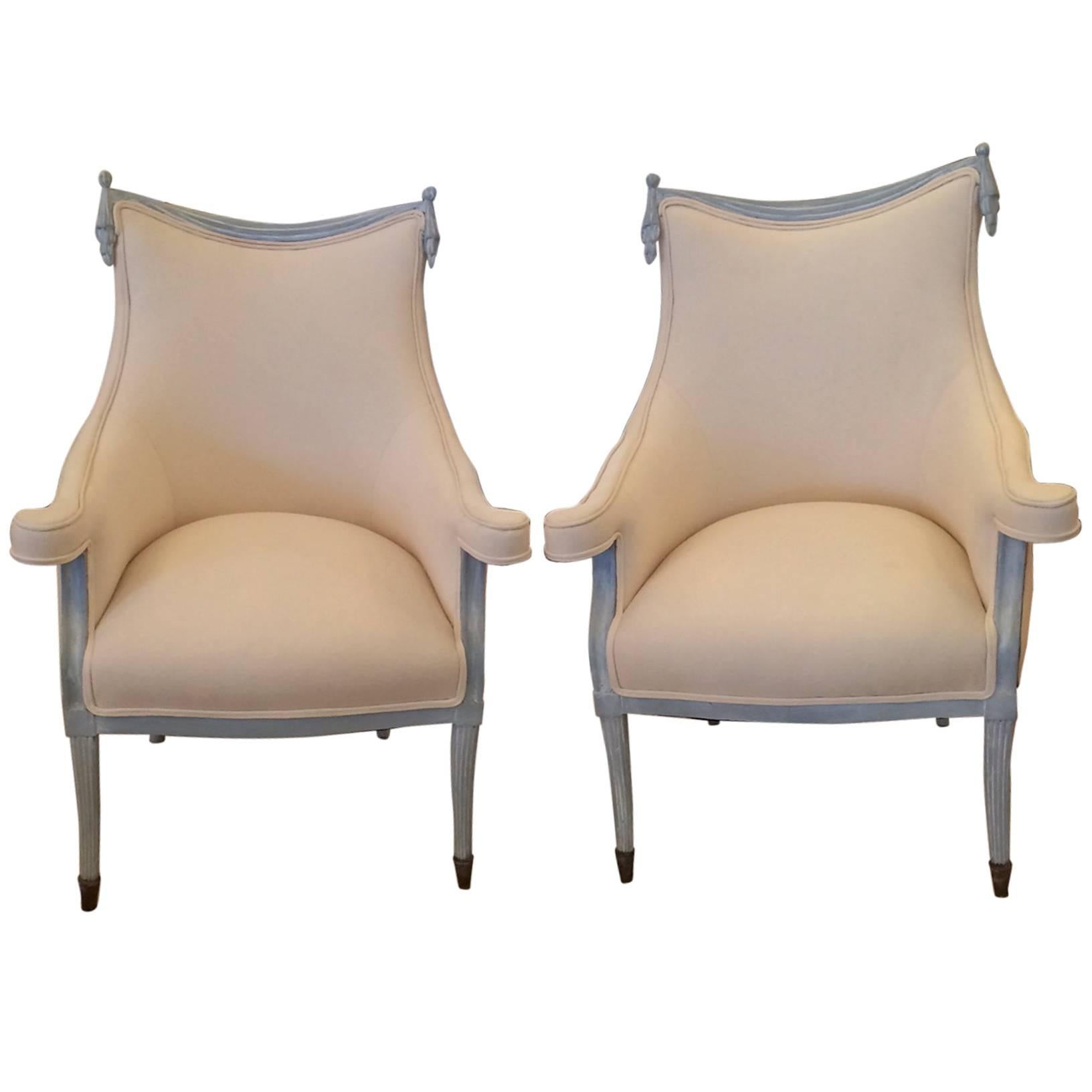 Pair of Sublime Hollywood Regency Grosfeld House Bergeres or Club Chairs
