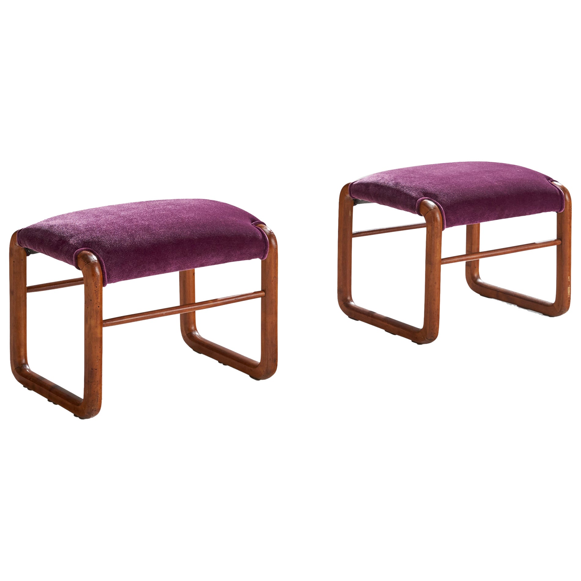 Italian Designer, Stools, Wood, Mohair, Italy, 1960s