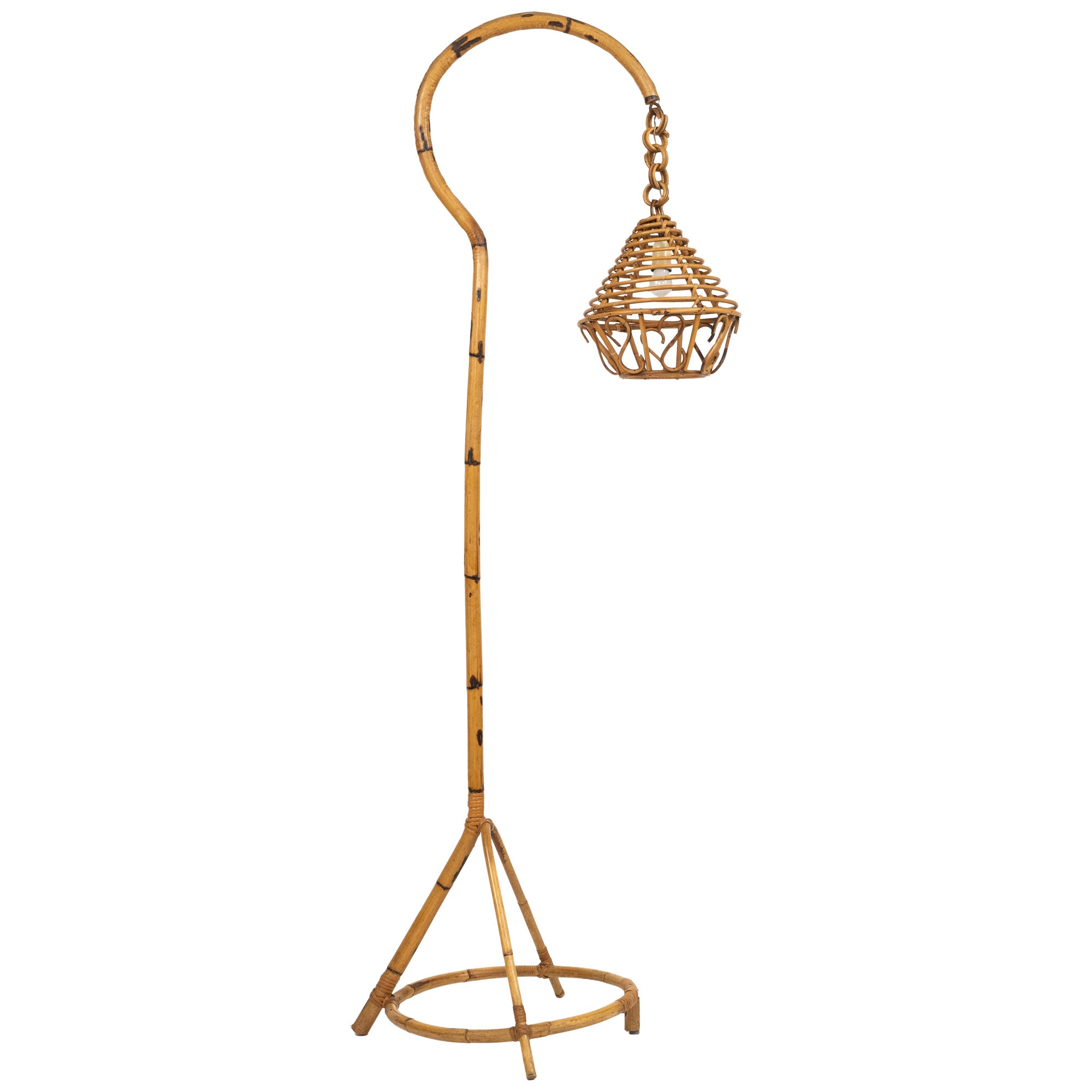 Stehlampe aus Rattan und Bambus im Louis Sognot-Stil aus der Mitte des Jahrhunderts, Italien 1960er Jahre