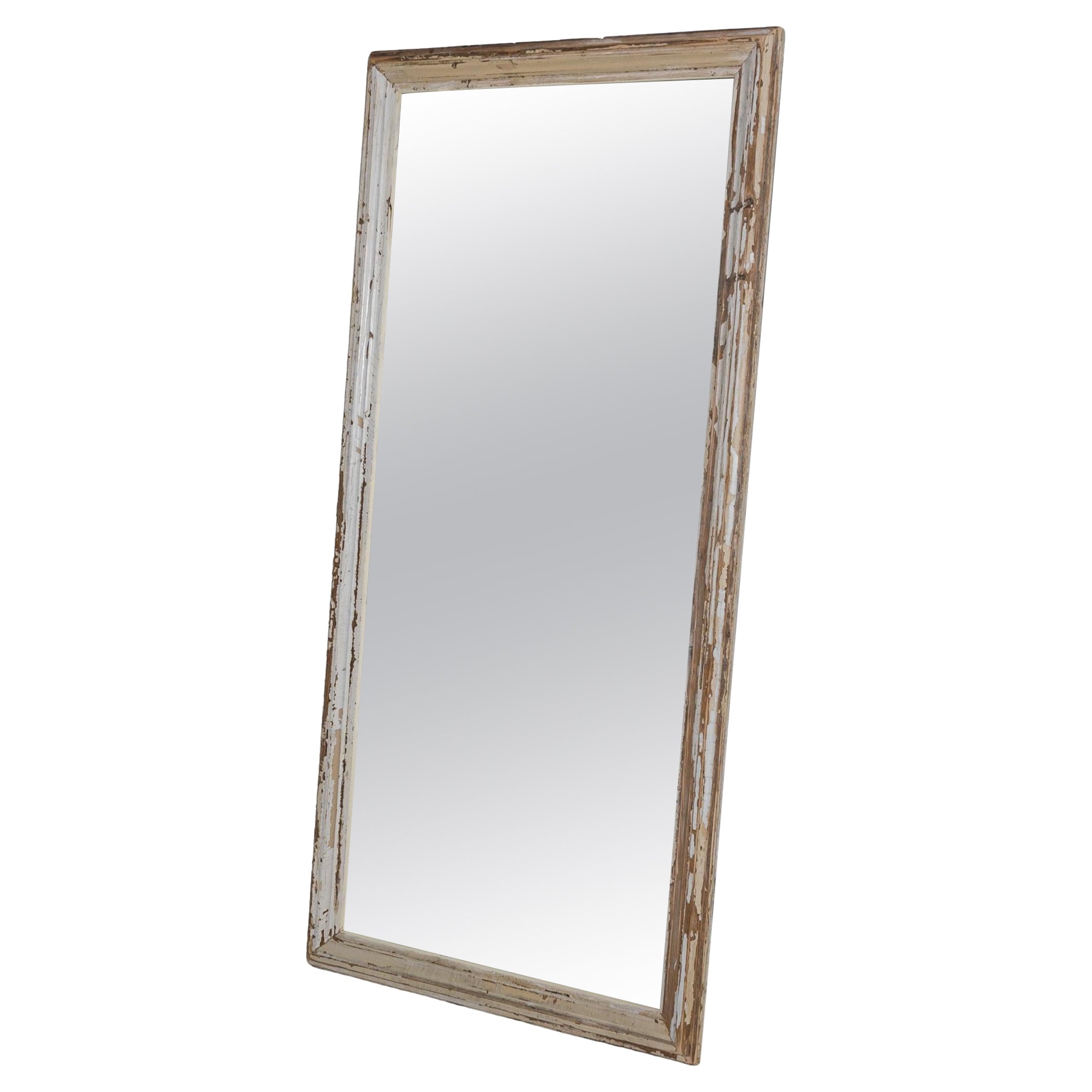 1900s French Wood White Patinated Floor Mirror