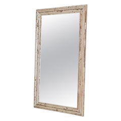 Vintage 1900s French Wood White Patinated Floor Mirror
