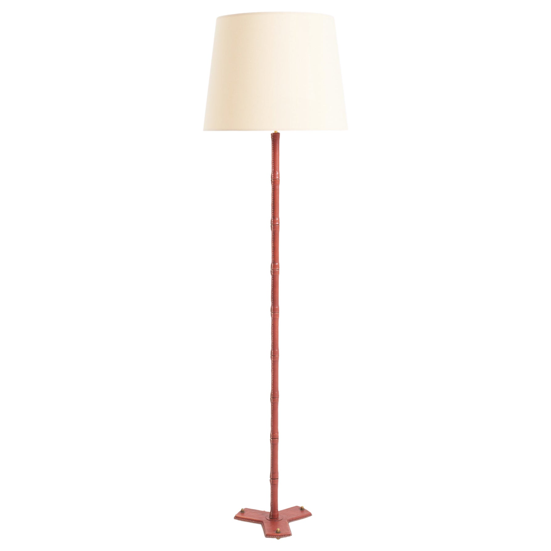 Brown Leather Floor Lamp by Jacques Adnet