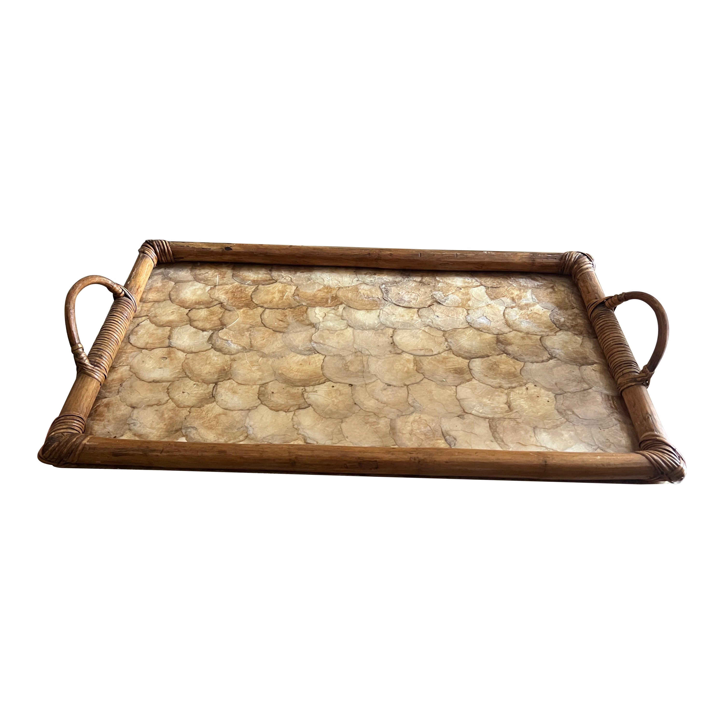 Bandeja o centro de mesa moderno de mediados de siglo de 1970 con conchas marinas, Italia