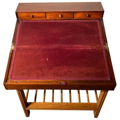 Wooden travel writing desk  early 20th   century with red velvet  top