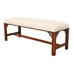 Vintage Henredon Chippendale Carved Mahogany Upholstered Bench