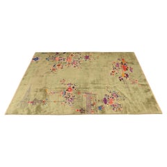 Antiquité chinoise Art Deco Tapis en laine noué à la main, Circa 1930