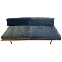 Mid Century Danish Modern Teak Daybed Sofa Settee Donghia Velvet Fabric