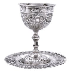 Antique A Silver Kiddush Goblet and Tray, Germany Circa 1900