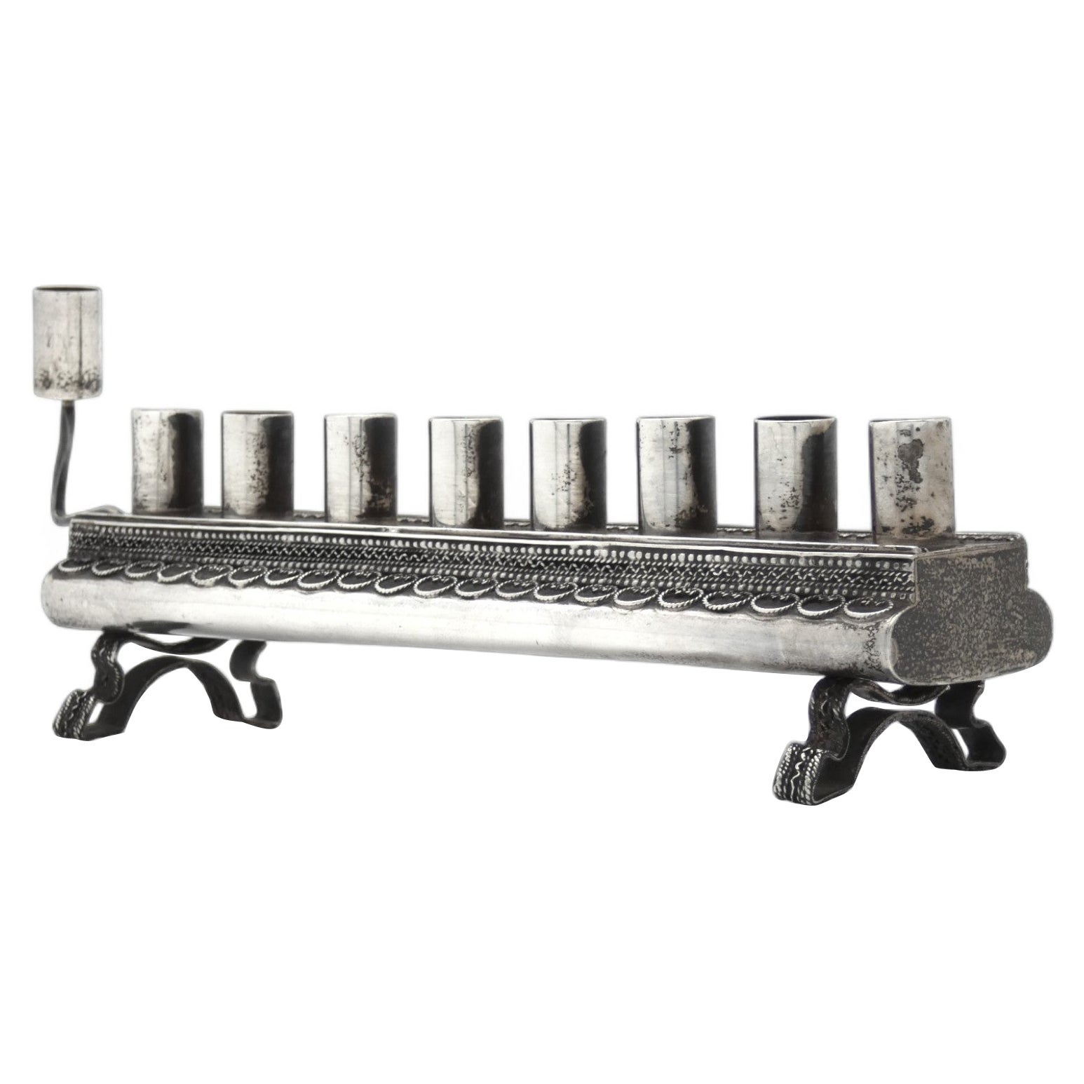 Lámpara de Hanukkah de plata, Israel Circa 1950