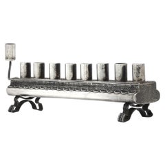 Lámpara de Hanukkah de plata, Israel Circa 1950