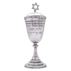 Used A Large Dedicated American Kiddush Goblet with Cover, Circa 1900