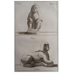  Grande impression ancienne d'une sculpture égyptienne ancienne. , 1776