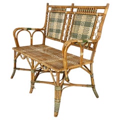 Antique Italian Liberty Two-seater outdoor bench in rattan Palazzo Falconi, early 1900s