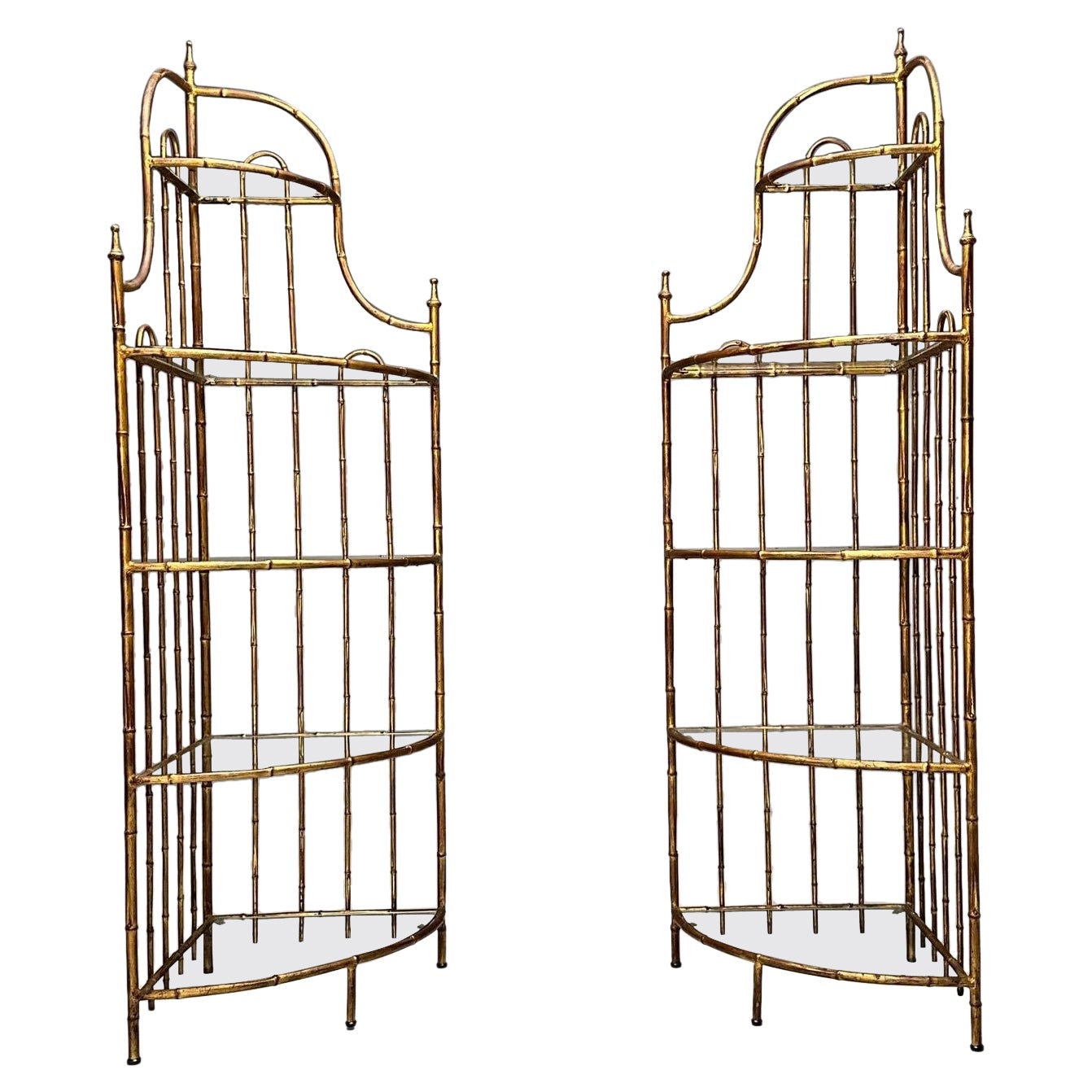 Maison Jansen Style Hollywood Regency Etagères, Brass Faux Bamboo, 1970s