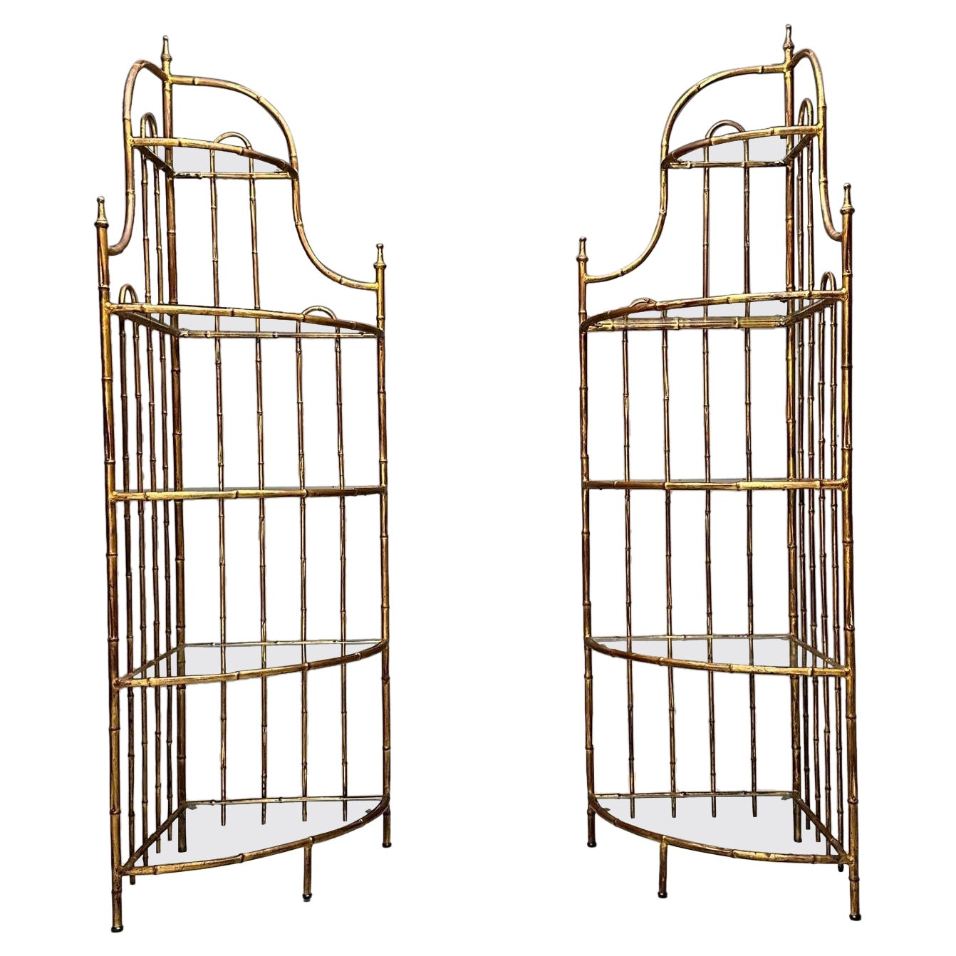 Maison Jansen, Hollywood Regency, Etagères, Brass Faux Bamboo, 1970s