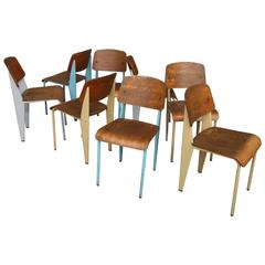 Eight Vintage Jean Prouve Chairs French Industrial Modernist