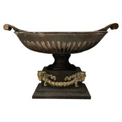 Retro Regency, George III Style, Large Urn Planter, Cast Iron, Brass, England, 20th C.