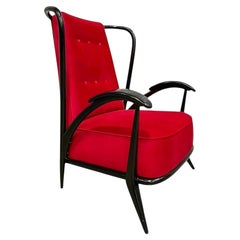 Sillón moderno brasileño en madera dura y terciopelo, Giuseppe Scapinelli, años 50