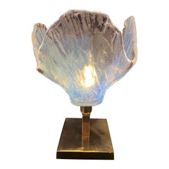 Vintage Light Blue Murano Glass Flower Table Lamp, 1950s