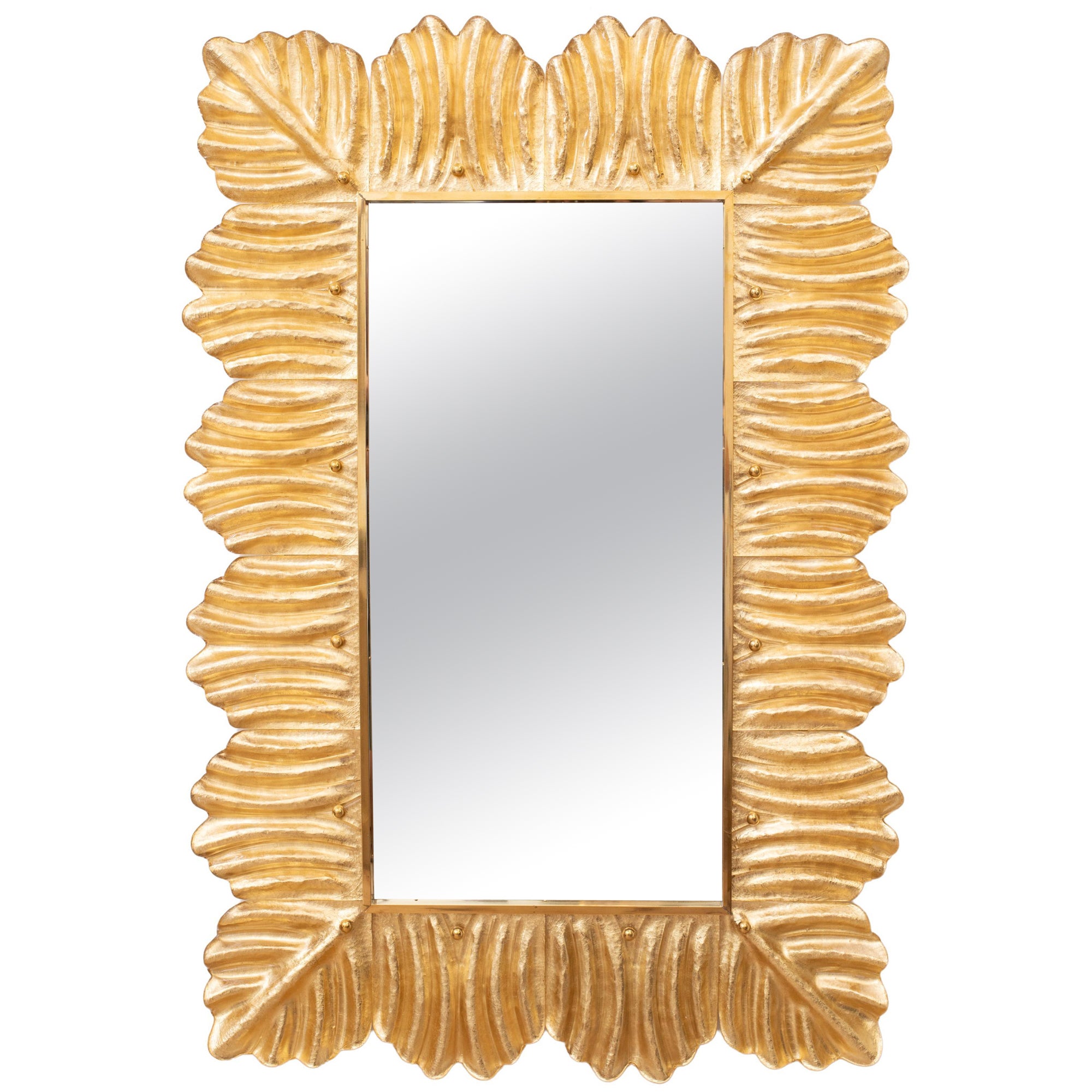 Specchio in vetro di Murano in stile Barocco con foglie dorate, in stock